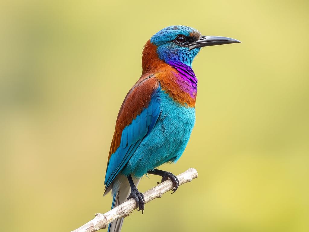 Colorful Abyssinian Roller bird perched on a branch in Kidepo Colorful Abyssinian Roller bird perched on a branch in Kidepo