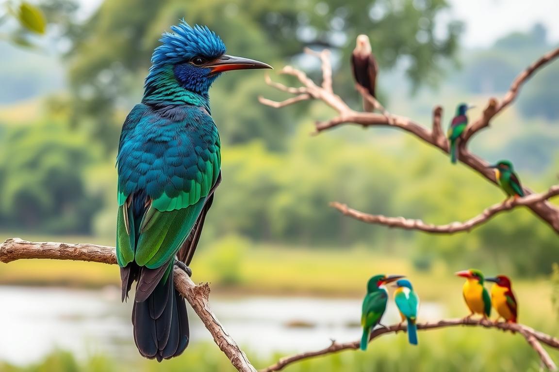 Diverse bird species in Queen Elizabeth National Park including kingfishers and eagles