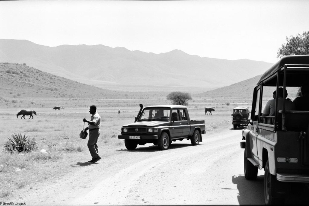 Historical photograph of Kidepo Valley National Park from the early days of conservation Historical photograph of Kidepo Valley National Park from the early days of conservation