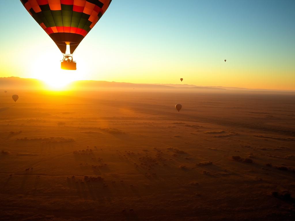 Hot air balloon safari over Queen Elizabeth National Park at sunrise