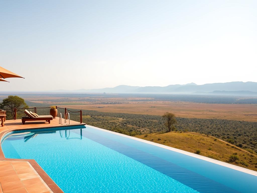 Infinity pool at a luxury lodge in Kidepo Valley National Park overlooking the savannah Infinity pool at a luxury lodge in Kidepo Valley National Park overlooking the savannah