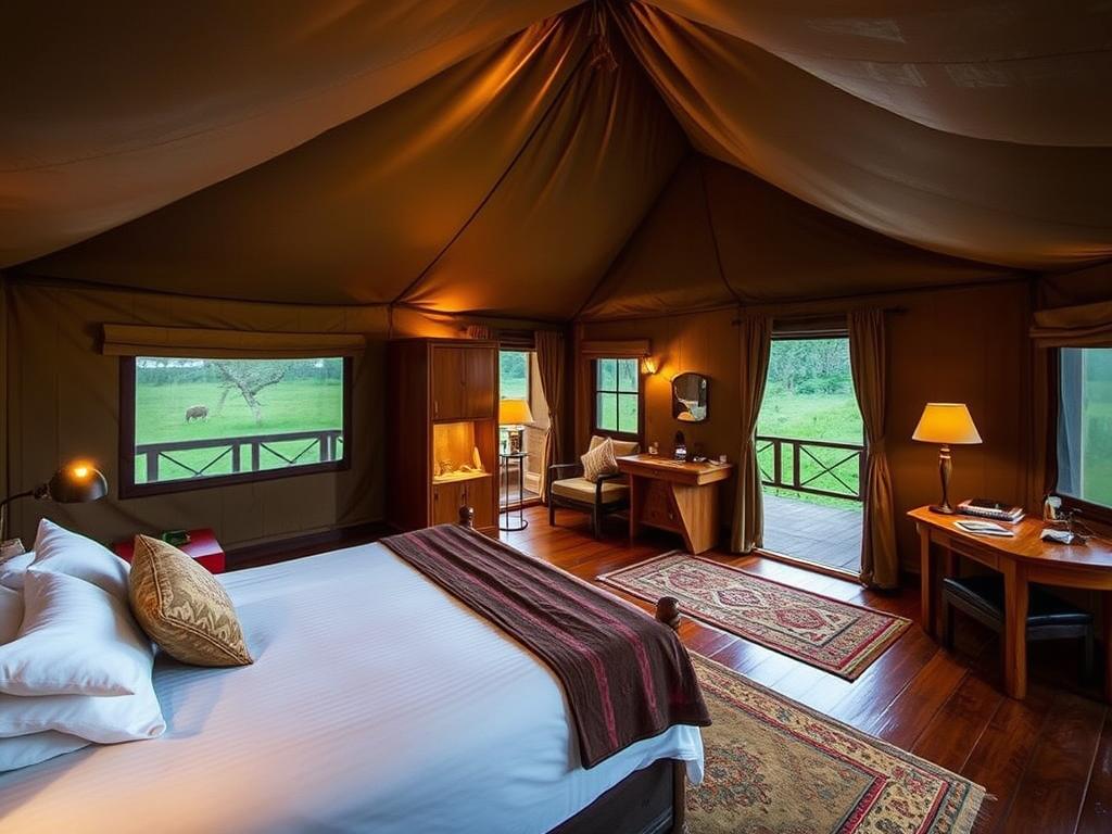 Interior of a safari tent accommodation in Lake Mburo National Park