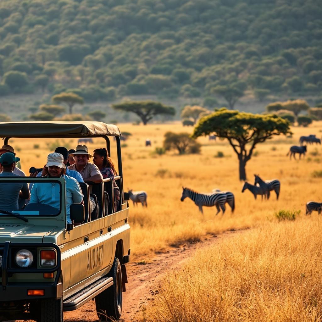 Safari vehicle during a game drive in Lake Mburo National Park Safari vehicle during a game drive in Lake Mburo National Park