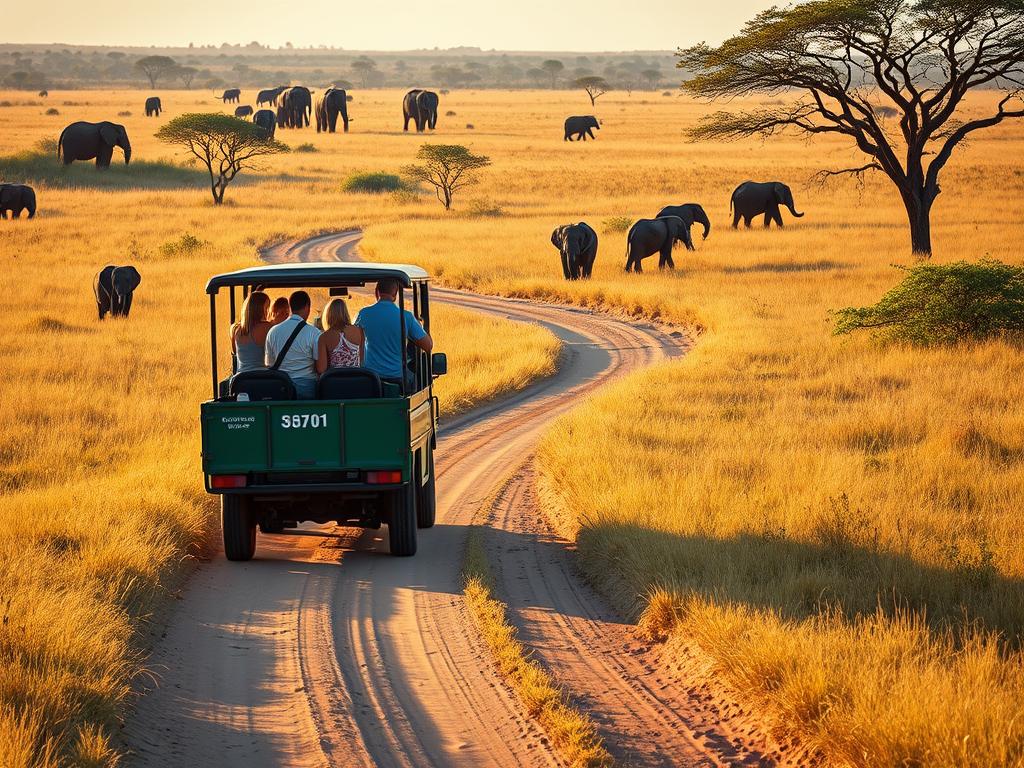 Safari vehicle on a game drive in Queen Elizabeth National Park