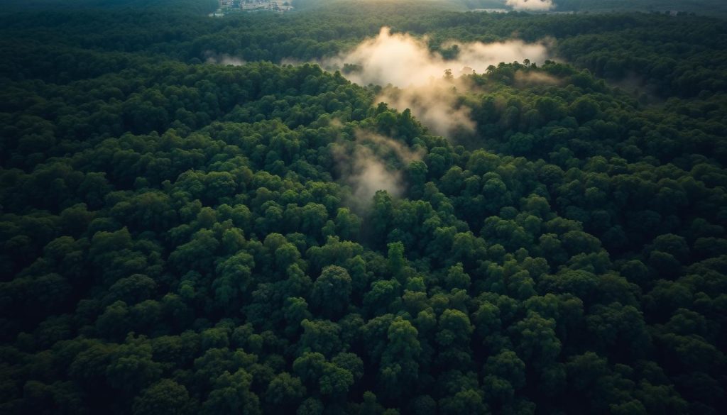Aerial view of Kibale National Park's lush rainforest canopy in Uganda Aerial view of Kibale National Park's lush rainforest canopy in Uganda
