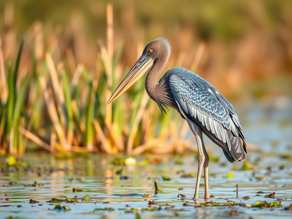 Birdwatcher observing a shoebill stork in Murchison Falls National Park
