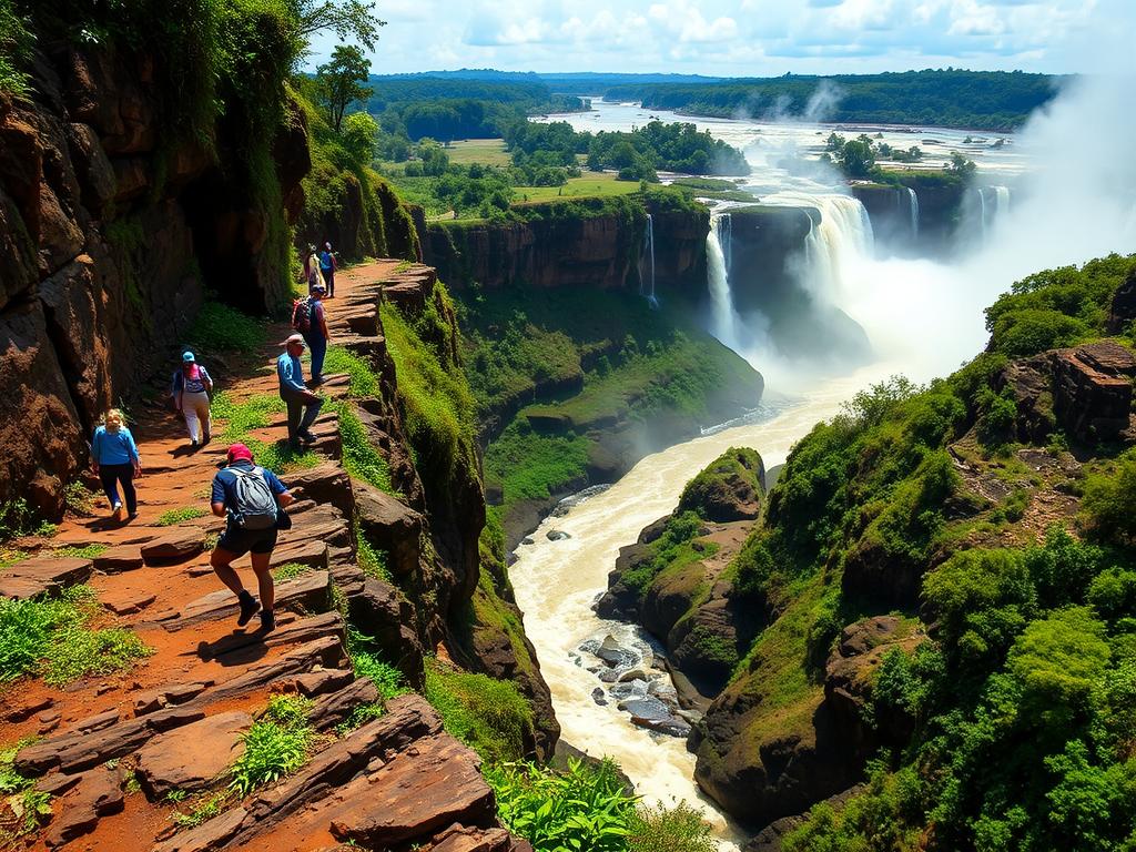Hikers ascending the trail to the top of Murchison Falls
