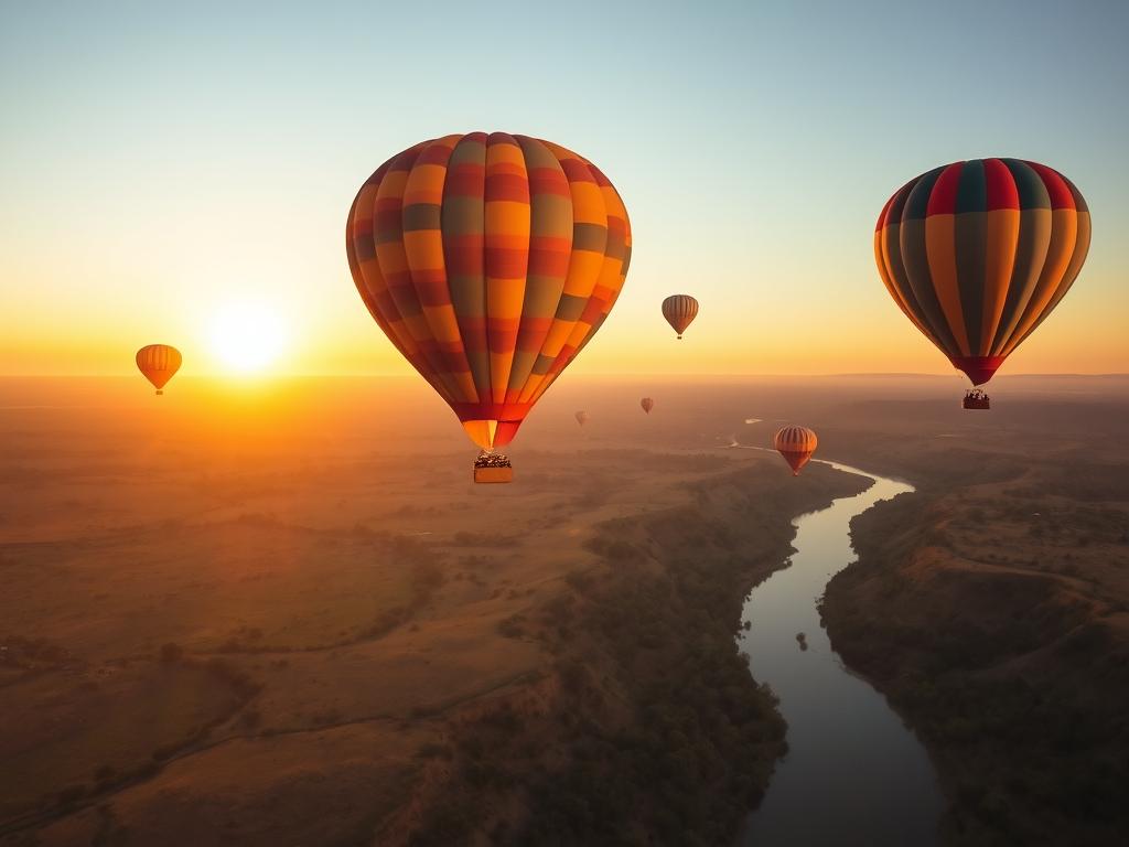 Hot air balloon safari over Murchison Falls National Park at sunrise