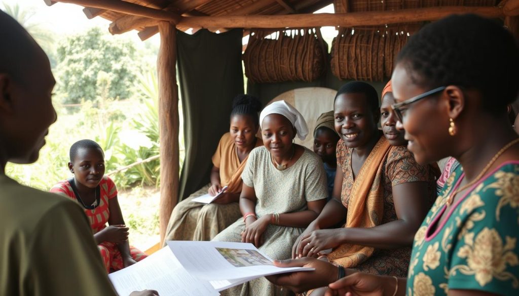 Local community members participating in conservation education program near Murchison Falls National Park
