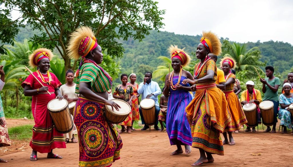 Traditional Batooro cultural dance performance near Kibale National Park Traditional Batooro cultural dance performance near Kibale National Park